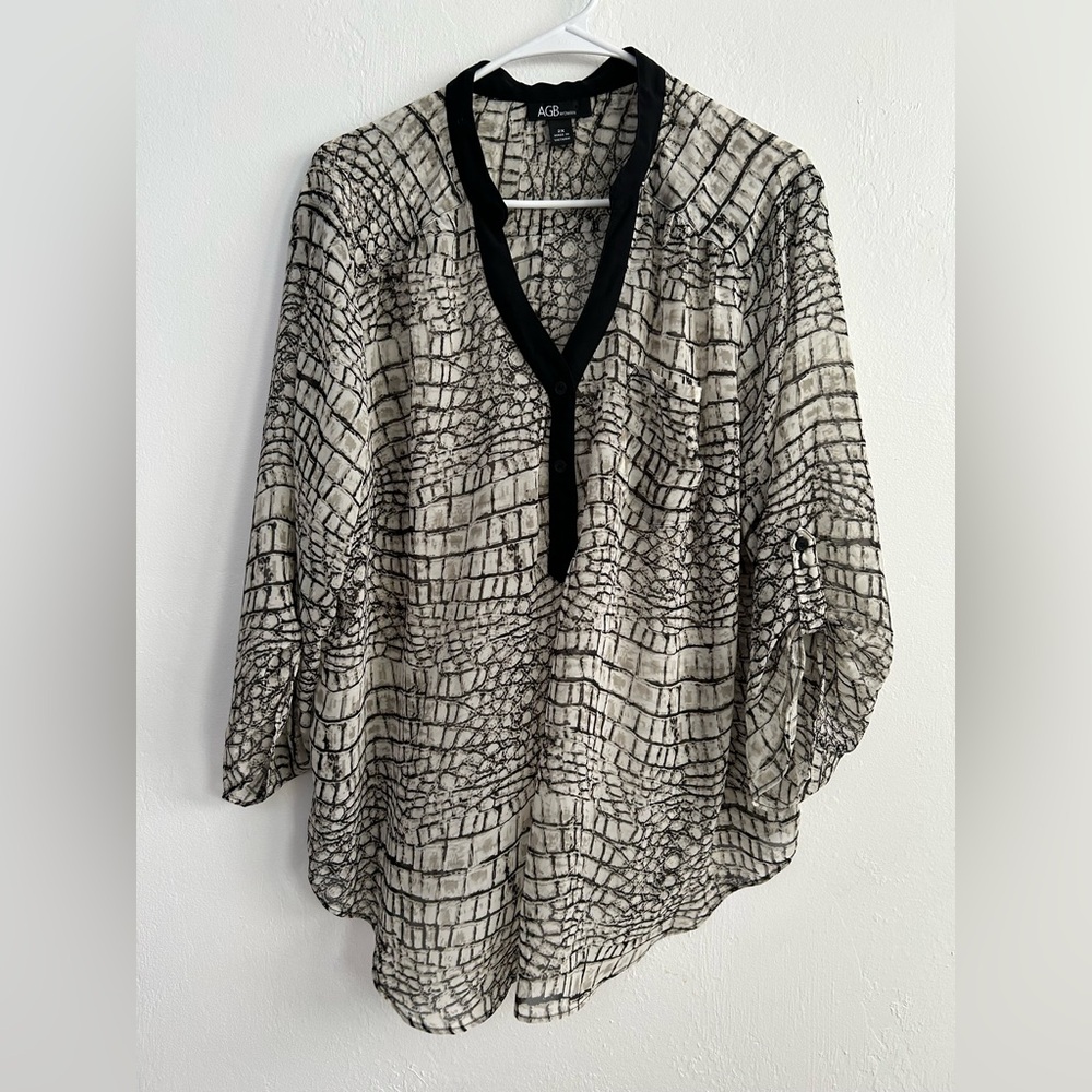 AGB Women’s Blouse Black & Cream Semi Sheer 2XL